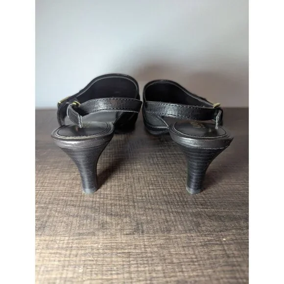 Ralph Lauren Womens Leather Adjustable Slingback T-Strap Thong Sandal Black 8 - Picture 10 of 11